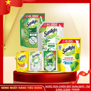 Nước Rửa Chén Bát Sunlight CHANH, TRÀ XANH VÀ THIÊN NHIÊN LÔ HỘI- Túi 3.1KG-3.3KG