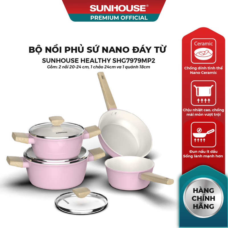 Bộ nồi phủ sứ Nano đáy từ Sunhouse Healthy SHG7979MPx