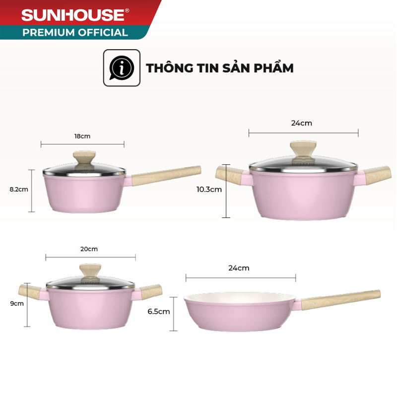 Bộ nồi phủ sứ Nano đáy từ Sunhouse Healthy SHG7979MPx