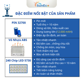 Đèn Chống Chói Mắt Ngọc Cao Cấp Suneco 240 LED - Đèn Pha Năng Lượng Mặt Trời Thông Minh Có Remote Từ Xa, BH 3 Năm