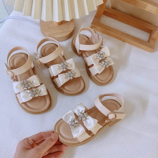 FORM TO Size 21-30 Dép Quai Hậu 2 Nơ Đính Đá 5 Cánh Quai Dán Da PU Cho Bé Gái Đi Chơi Đi Học K013