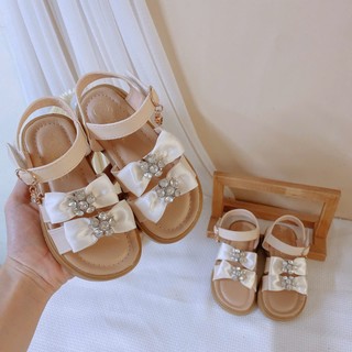 FORM TO Size 21-30 Dép Quai Hậu 2 Nơ Đính Đá 5 Cánh Quai Dán Da PU Cho Bé Gái Đi Chơi Đi Học K013