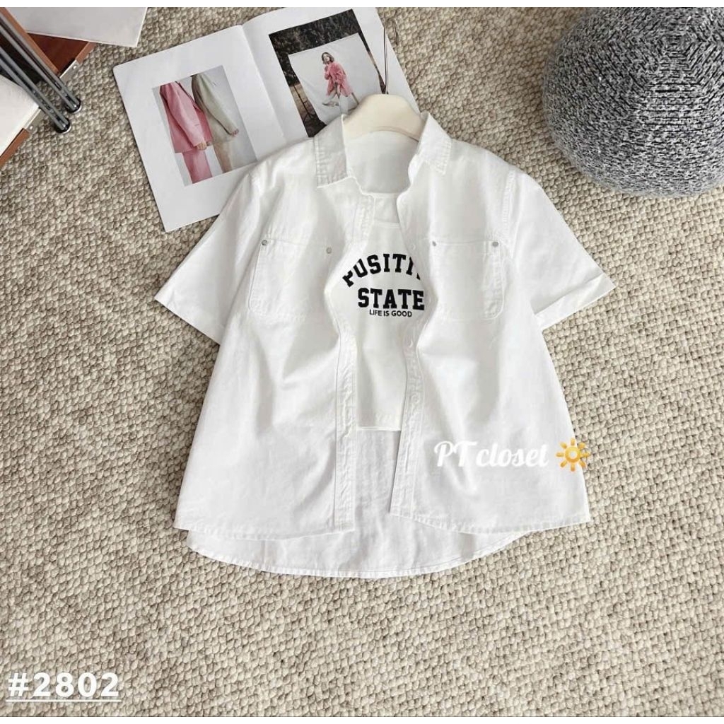 [𝑯𝒂 𝑨𝒏𝒉] Set Áo Sơ Mi Cộc Tăm Tang 2 Túi Ngực QCL1