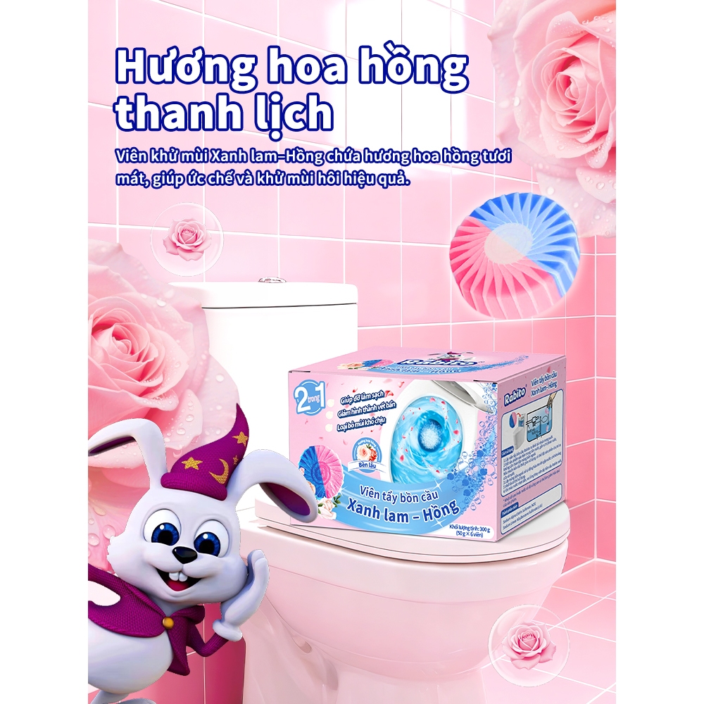 Combo Viên thả bồn cầu Rabito  Khử mùi và ức chế vi khuẩn, 2IN1 loại bỏ vết bẩn và khử mùi hôi hương 6 viên nang mỗi hộp