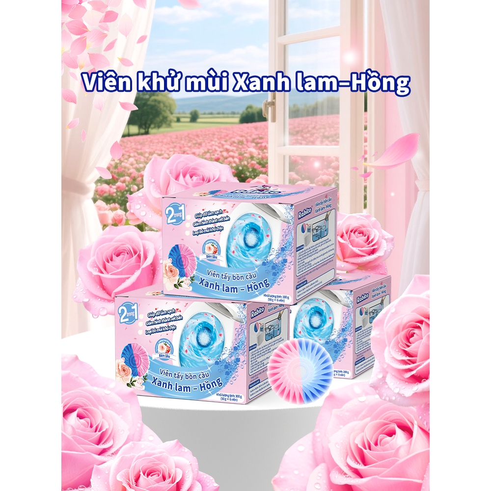 Combo Viên thả bồn cầu Rabito  Khử mùi và ức chế vi khuẩn, 2IN1 loại bỏ vết bẩn và khử mùi hôi hương 6 viên nang mỗi hộp