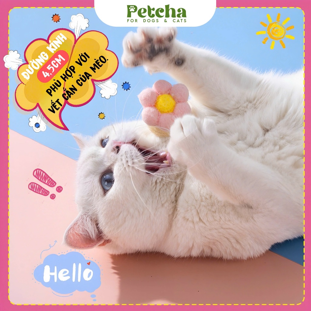 Đồ chơi bóng len cho mèo | PETCHA hình bông hoa – giảm stress, giải trí, kích thích vận động, hạn chế cào phá