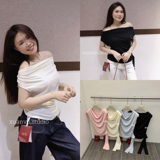 𝐏𝐡𝐢𝐞𝐧 𝐖𝐆𝐖𝐄 | (Sẵn) w8833 Áo Thun Nhún Eo Trễ Vai Dây 1 Bên