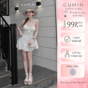 Đầm hai dây trắng GUMIN thiết kế cúp ngực dáng xoè ngắn tiểu thư sang chảnh, Đầm nữ dự tiệc đi biển sang trọng
