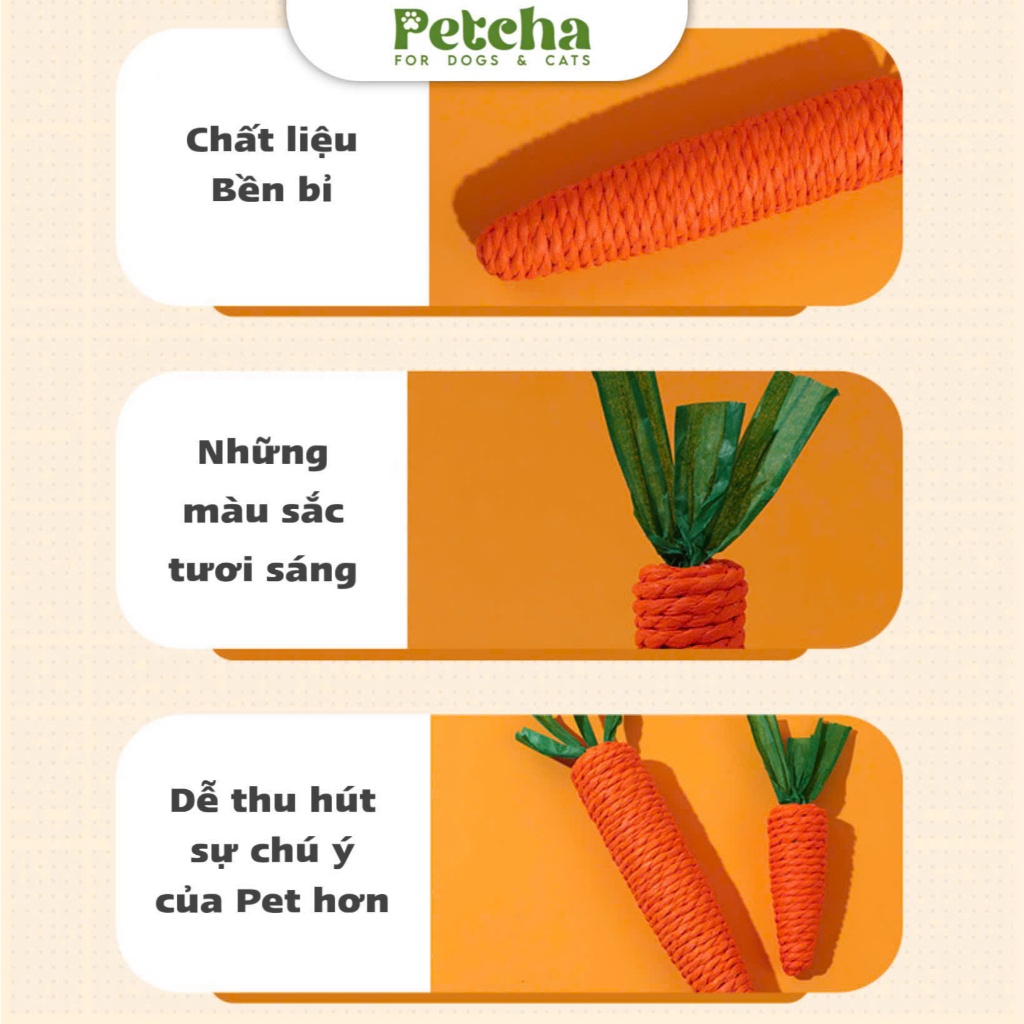 Đồ chơi dây thừng hình cà rốt | PETCHA cho chó mèo – gặm nhai an toàn, vệ sinh răng miệng, giảm buồn chán