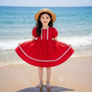 Váy babydoll bé gái linen viền ren – Đầm đỏ chụp hình, đi chơi cực xinh 10-40kg 1-10 tuổi