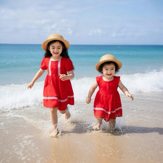 Váy babydoll bé gái linen viền ren – Đầm đỏ chụp hình, đi chơi cực xinh 10-40kg 1-10 tuổi