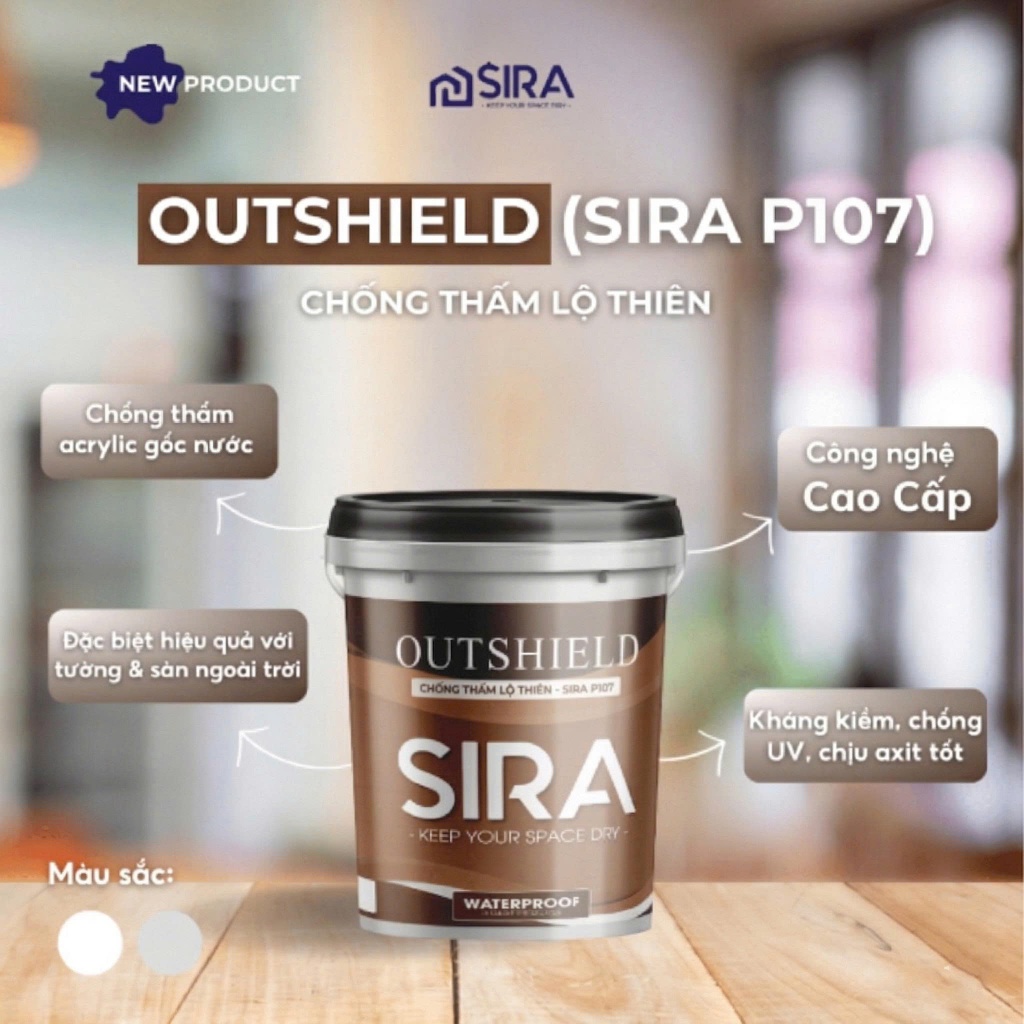 [Thùng 15KG] Sơn Chống Thấm Lộ Thiên SIRA P107 - Chống Thấm Ngoài Trời, Tường, Bể Cá, Bể Nước