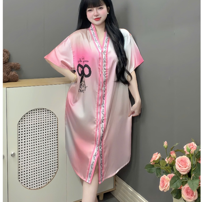 Đồ ngủ nữ,đầm váy ngủ nữ lụa  freesize<75kg mềm mịn mát thiết kế cổ V chữ Y  họa tiết dễ thương [55]