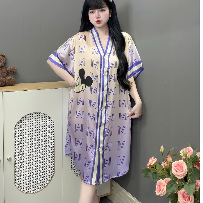 Đồ ngủ nữ,đầm váy ngủ nữ lụa  freesize<75kg mềm mịn mát thiết kế cổ V chữ Y  họa tiết dễ thương [55]