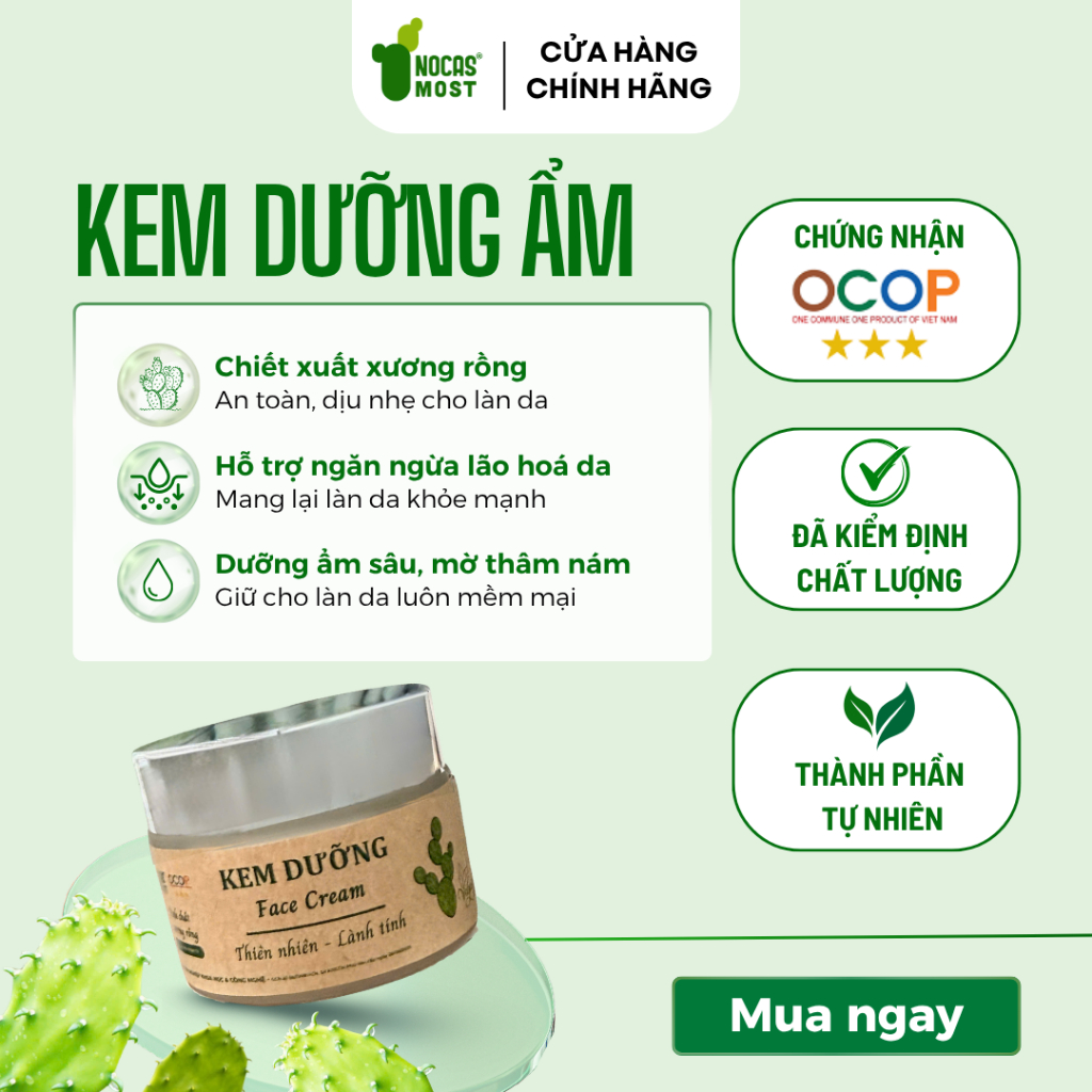 Kem dưỡng da thiên nhiên Nocas Most chiết xuất Xương rồng dưỡng ẩm da, giảm thâm nám, trắng da 50g
