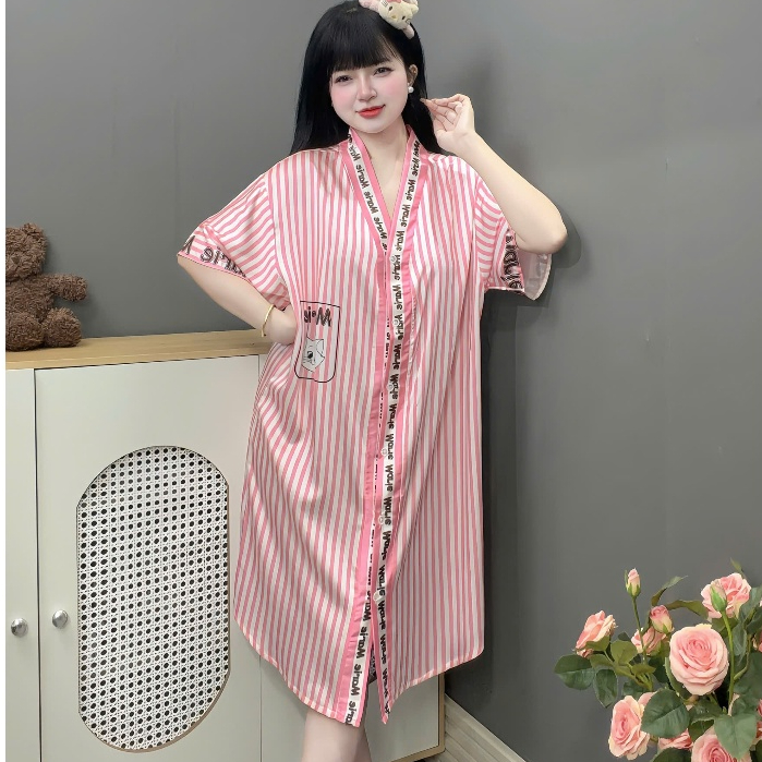 Đồ ngủ nữ,đầm váy ngủ nữ lụa  freesize<75kg mềm mịn mát thiết kế cổ V chữ Y  họa tiết dễ thương [55]