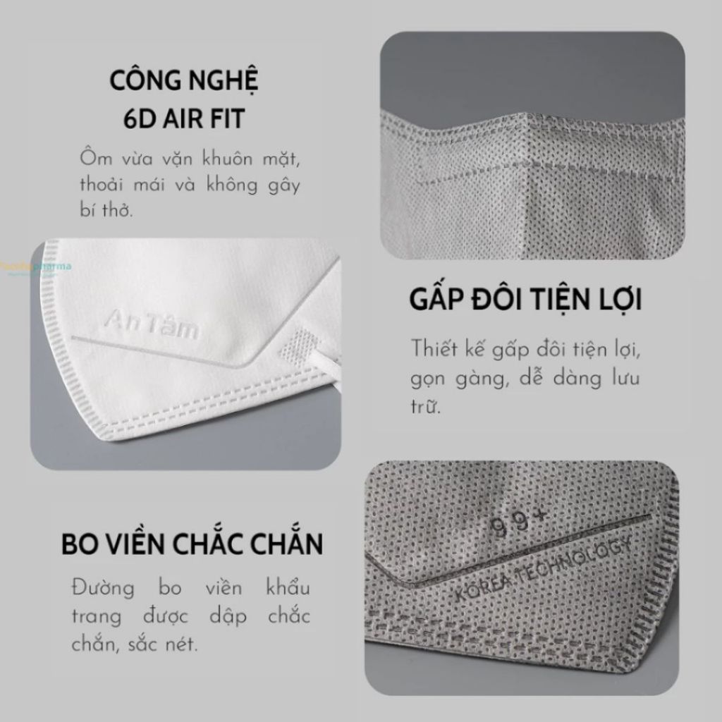Khẩu Trang 6D AN TÂM Chính Hãng 4 Lớp Ôm Mặt, Siêu Chống Nắng Ngăn Khói Bụi