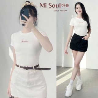 Áo Thun Cotton Cổ Tròn Cộc Tay Babytee Form Ôm Thêu Chữ Love BigSize, Áo Cộc Tay Thêu Chữ 391