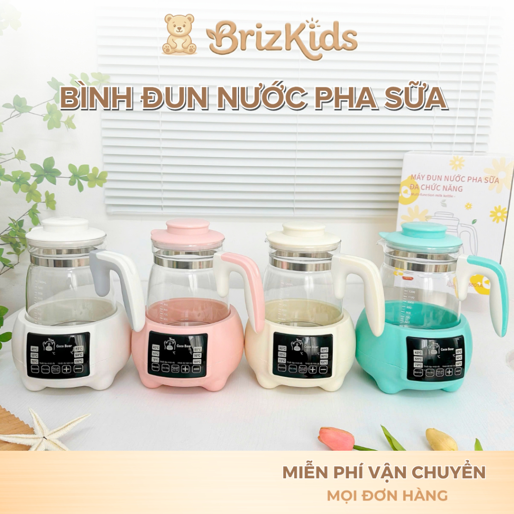 Ấm Đun Nước Pha Sữa CoCo Bear 1,3L Cho Bé - Bình Đun Siêu Tốc, Giữ Nhiệt CCB8801-A - UpinShop