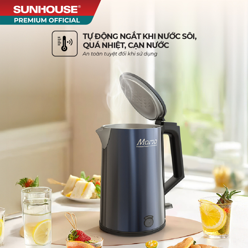Ấm siêu tốc Inox 3 lớp 1L Sunhouse Mama SHD1373 - Thân ấm 3 lớp cách nhiệt, lòng ấm inox 304 an toàn
