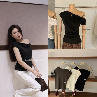 𝐏𝐡𝐢𝐞𝐧 𝐖𝐆𝐖𝐄 | (Sẵn) w8955 Áo thun Lệch Vai Tay Ngắn Ôm Eo