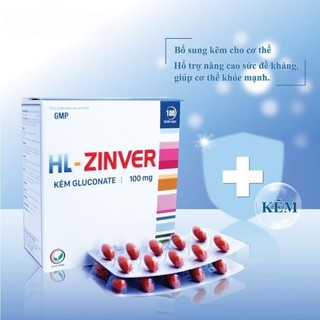 Kẽm HL-ZINVER 100mg Zinc Gluconate Hộp 100 Viên – Tăng Đề Kháng, Giảm Mụn, Bổ Sung Kẽm Cho Da