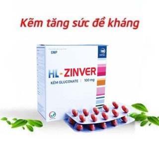 Kẽm HL-ZINVER 100mg Zinc Gluconate Hộp 100 Viên – Tăng Đề Kháng, Giảm Mụn, Bổ Sung Kẽm Cho Da