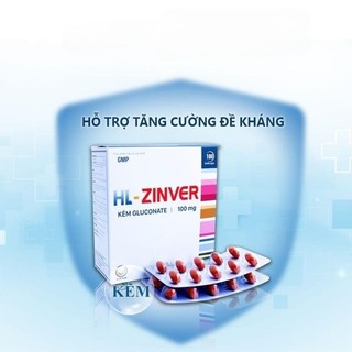 Kẽm HL-ZINVER 100mg Zinc Gluconate Hộp 100 Viên – Tăng Đề Kháng, Giảm Mụn, Bổ Sung Kẽm Cho Da