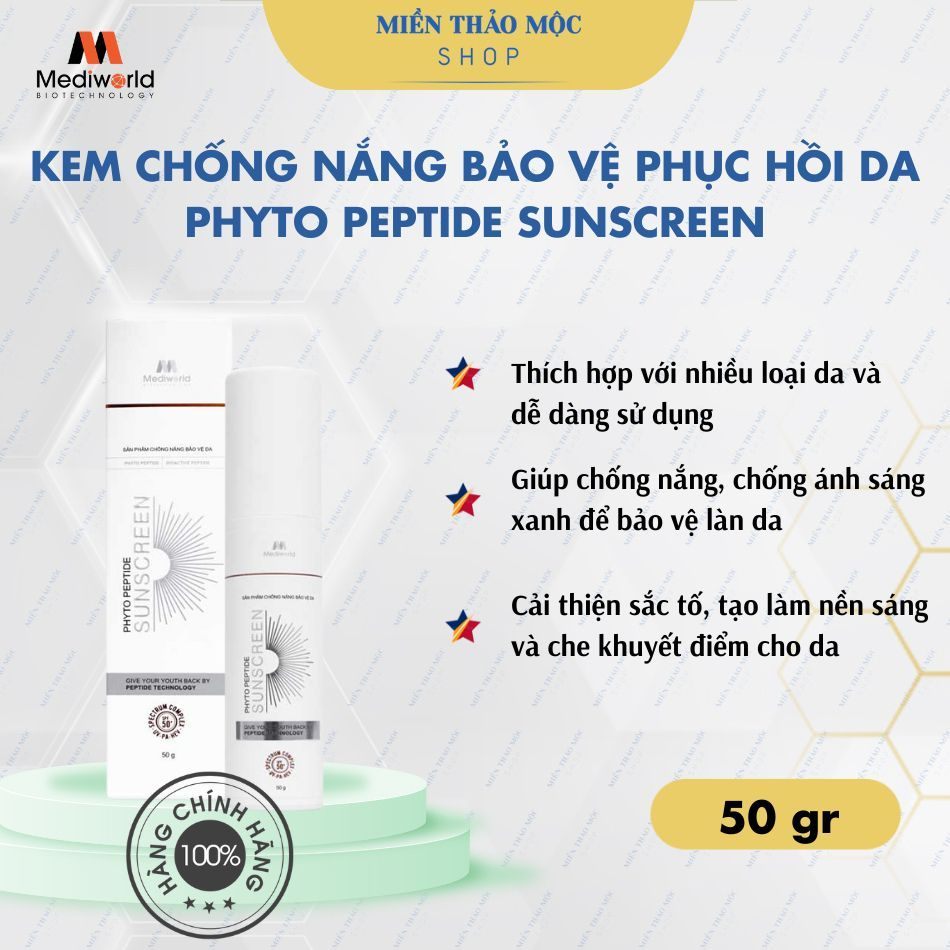 Kem chống nắng peptite cho da sau xâm lấn chống ánh sáng xanh Mediworld Phyto Peptide Sunscreen 50g