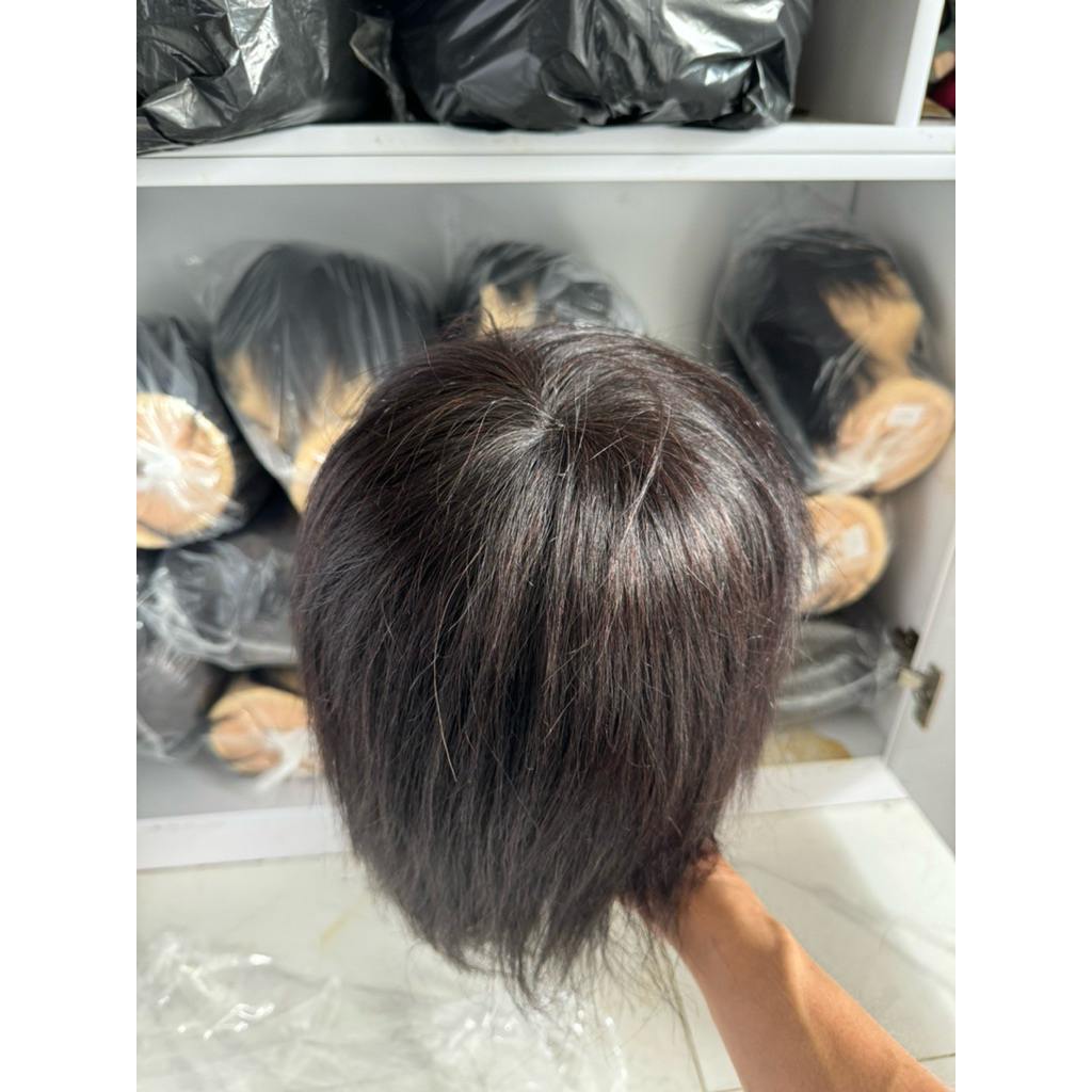 canh nam tóc thật 100% uốn tẩy nhuộm làm hoá chất cắt hình khối