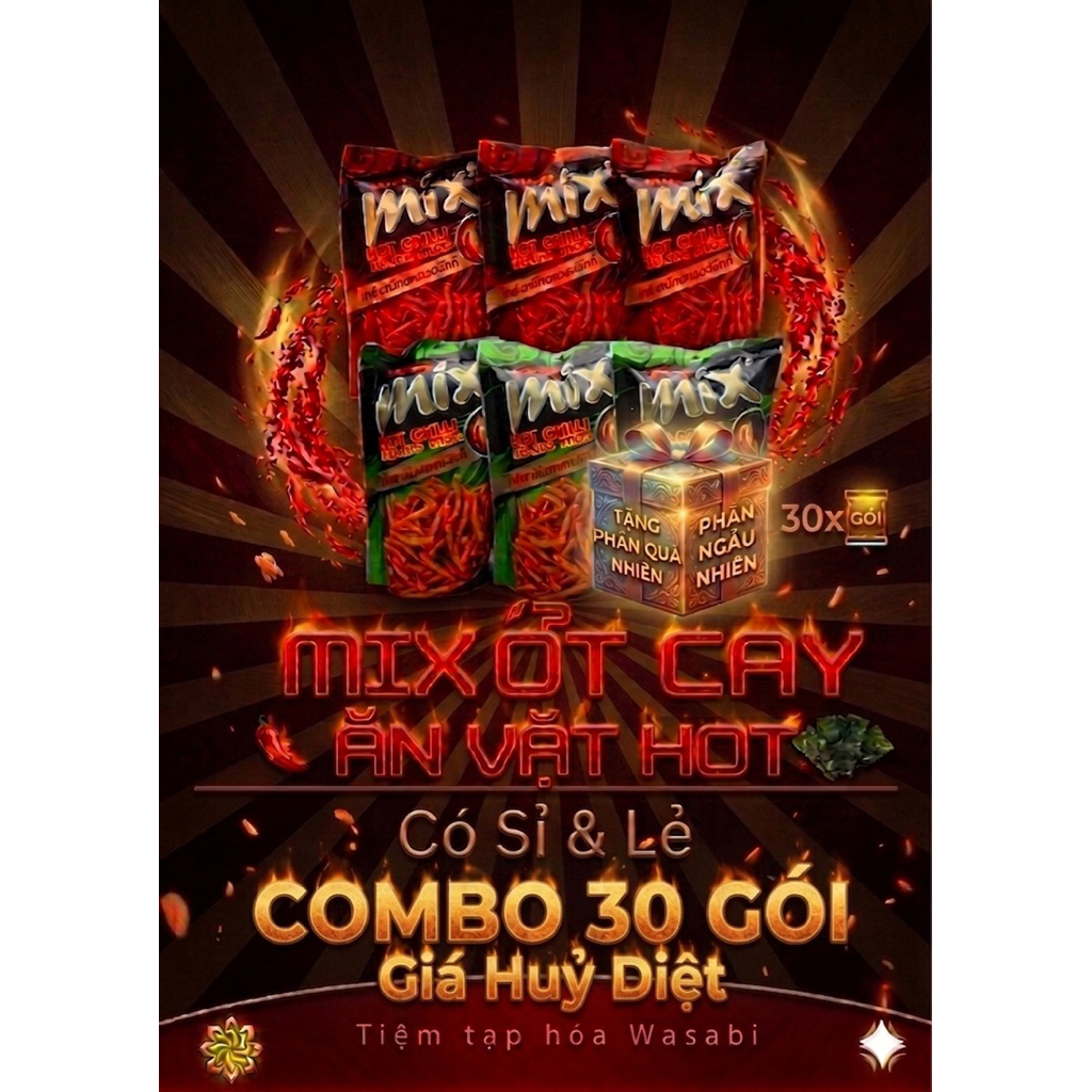 Giá Mềm Vô Địch( Mua 1 Tặng 1 ) Combo 30 gói Bim Mix chữ thái ( Ớt cay+ Rong Biển ) thương hiệu TV Food  , ăn là mê