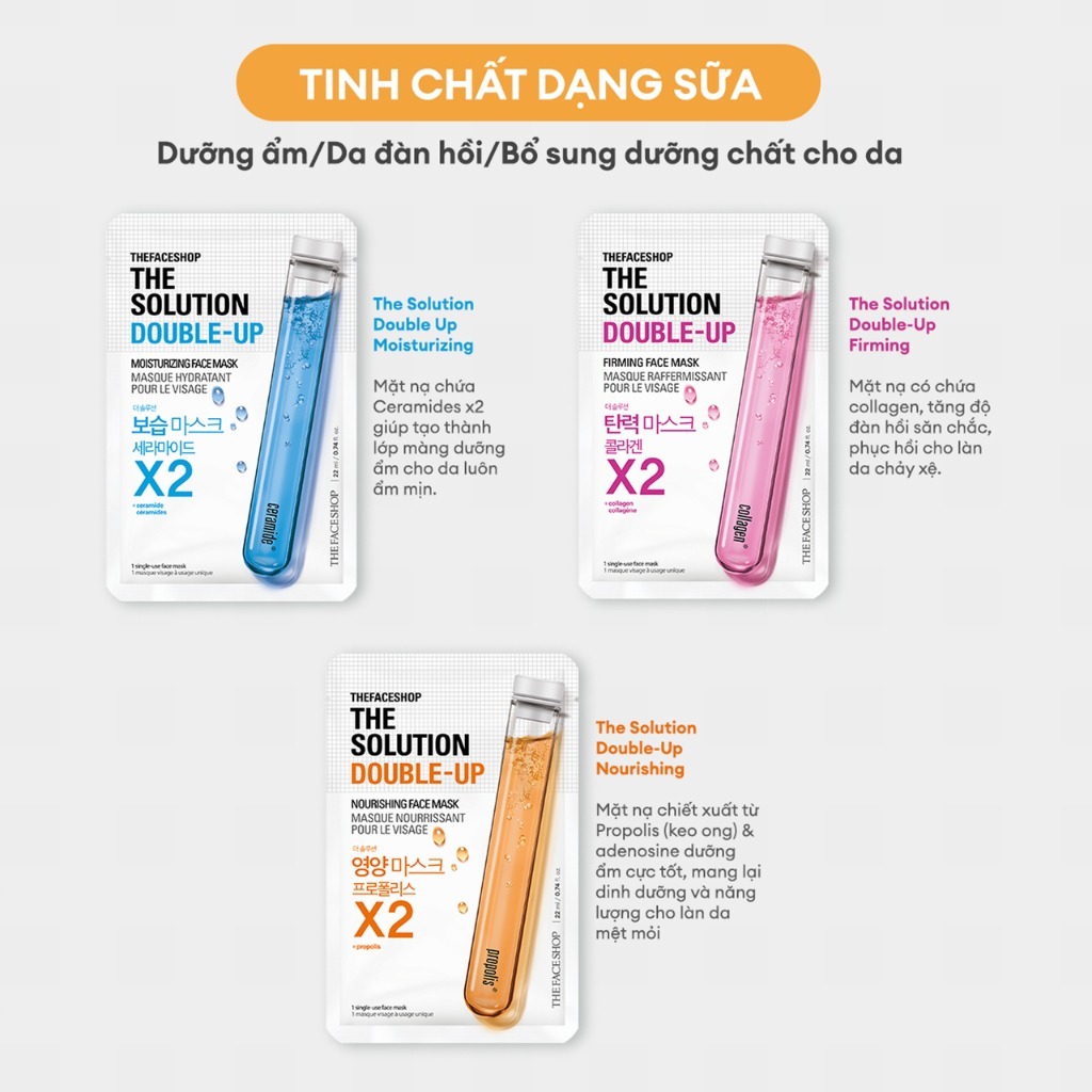 Mặt Nạ Dưỡng Da Khỏe Khoắn THE FACE SHOP The Solution Double-Up 22Ml (nhiều loại)
