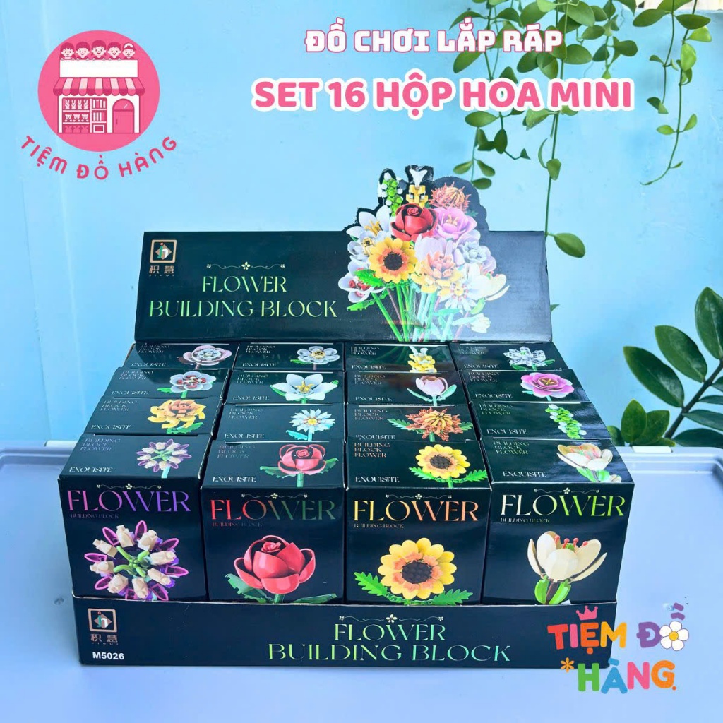 Set Đồ Chơi Lắp Ráp 16 Hộp Hoa Mini Trang Trí Đẹp