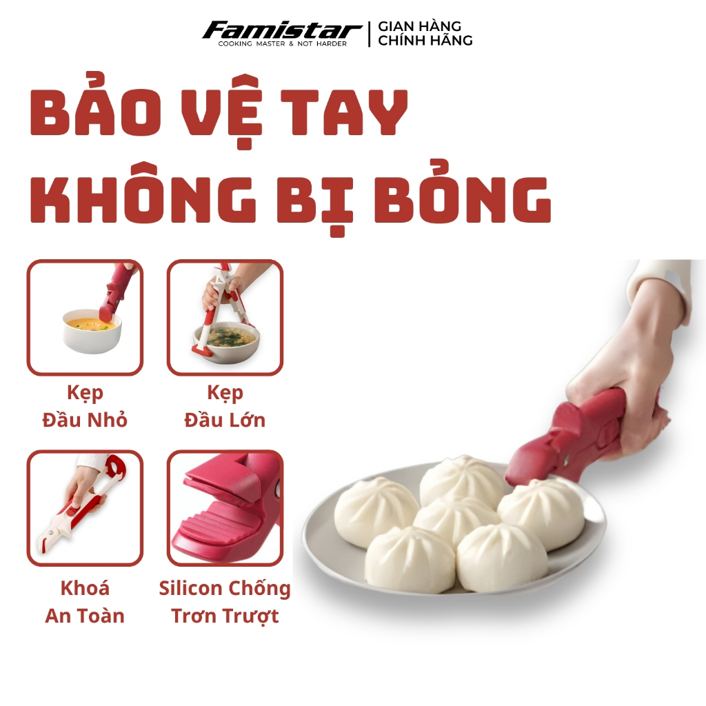 Kẹp Gắp Đồ Nóng An Toàn Cho Tay, Silicon Chống Trượt - Kẹp Gấp Thức Ăn Dùng Cho Lò Nướng Lò Vi Sóng Famistar KG01-DO