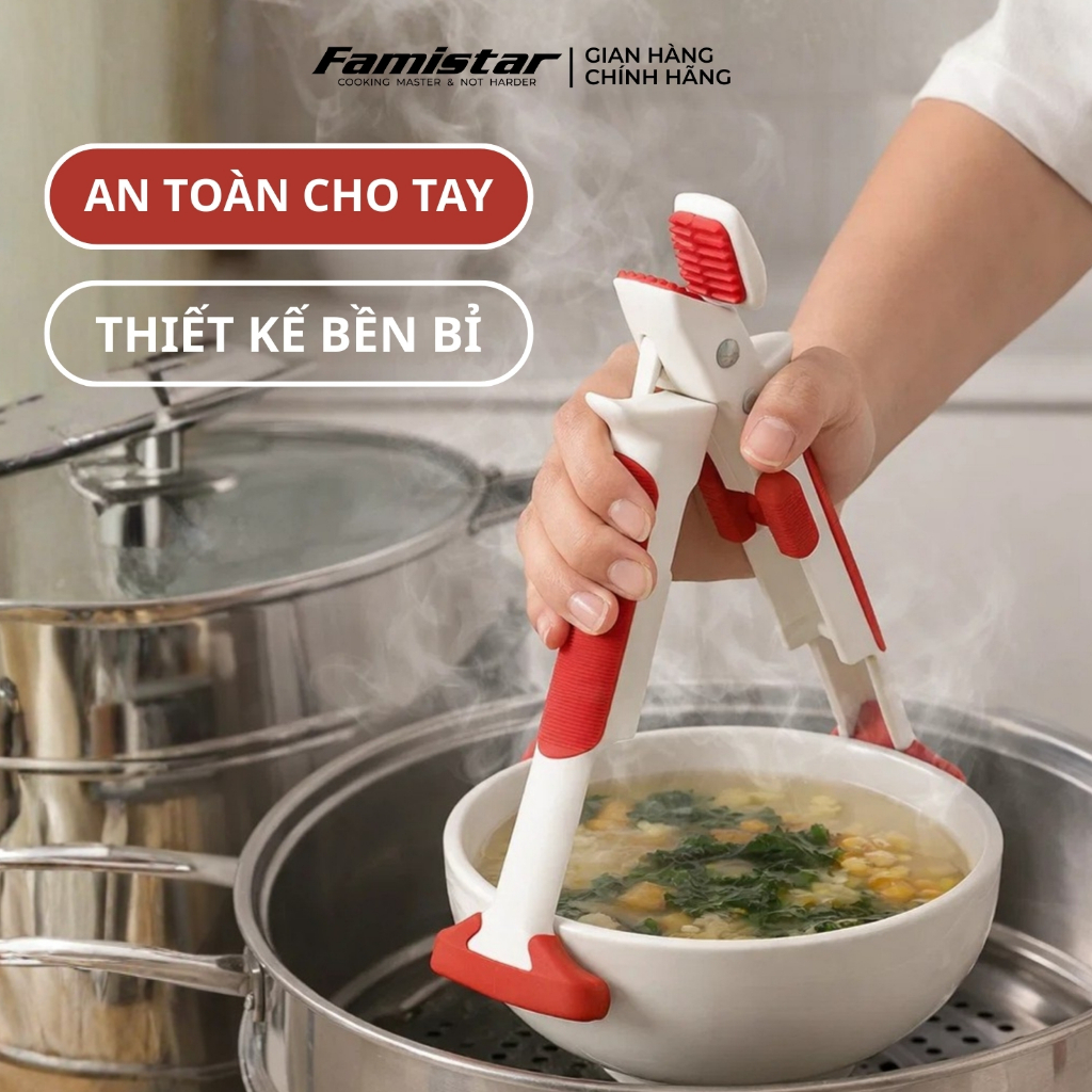 Kẹp Gắp Đồ Nóng An Toàn Cho Tay, Silicon Chống Trượt - Kẹp Gấp Thức Ăn Dùng Cho Lò Nướng Lò Vi Sóng Famistar KG01-DO
