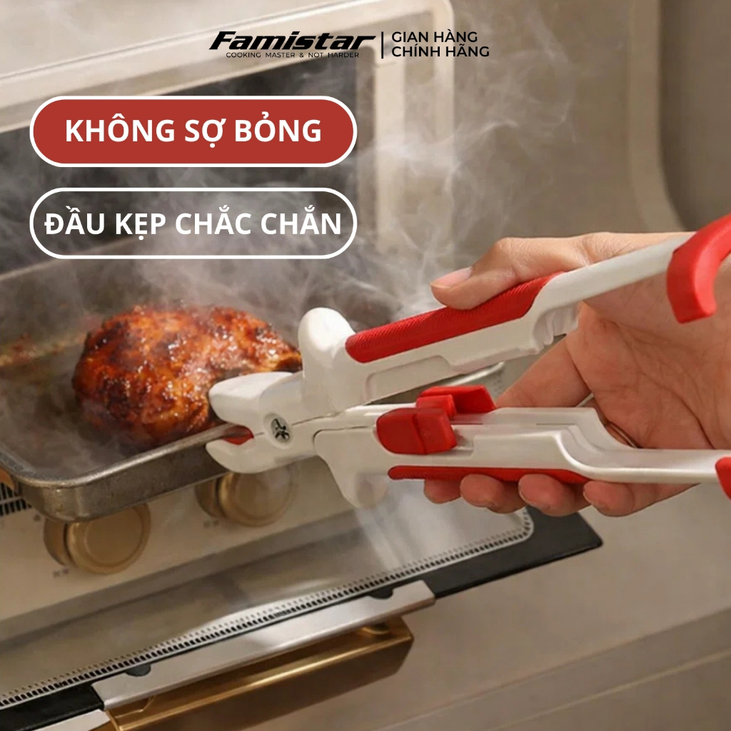 Kẹp Gắp Đồ Nóng An Toàn Cho Tay, Silicon Chống Trượt - Kẹp Gấp Thức Ăn Dùng Cho Lò Nướng Lò Vi Sóng Famistar KG01-DO
