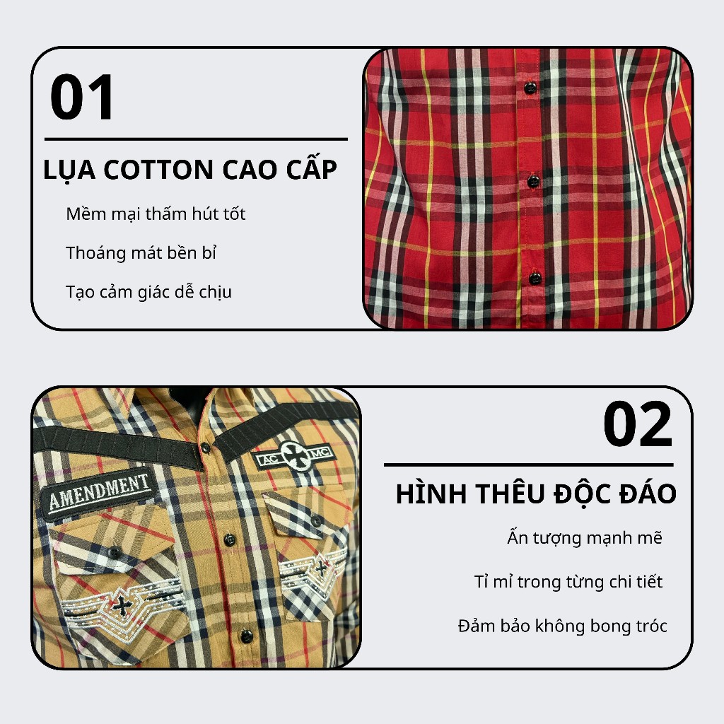 Áo Sơ Mi Caro Nam Thêu Thời Thượng Chất Lụa Cotton Thoáng Mát Form Slimfit Tôn Dáng Menswear 016