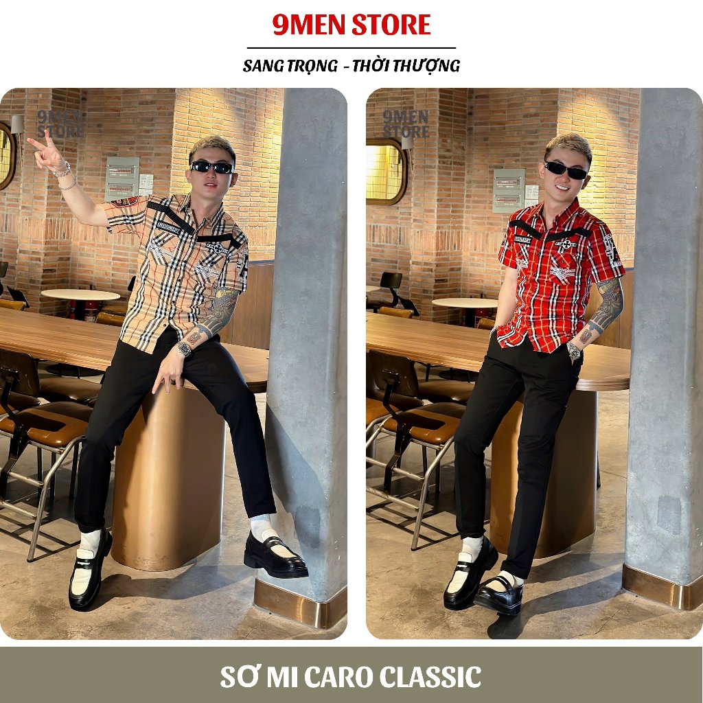 Áo Sơ Mi Caro Nam Thêu Thời Thượng Chất Lụa Cotton Thoáng Mát Form Slimfit Tôn Dáng Menswear 016