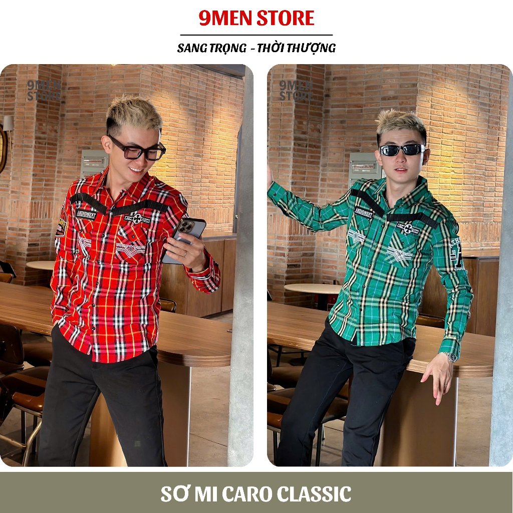 Áo Sơ Mi Caro Nam Thêu Thời Thượng Chất Lụa Cotton Thoáng Mát Form Slimfit Tôn Dáng Menswear 016