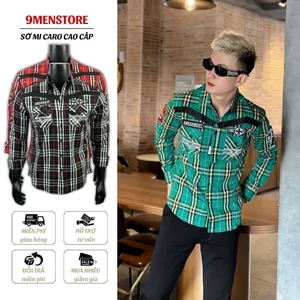 Áo Sơ Mi Caro Nam Thêu Thời Thượng Chất Lụa Cotton Thoáng Mát Form Slimfit Tôn Dáng Menswear 016