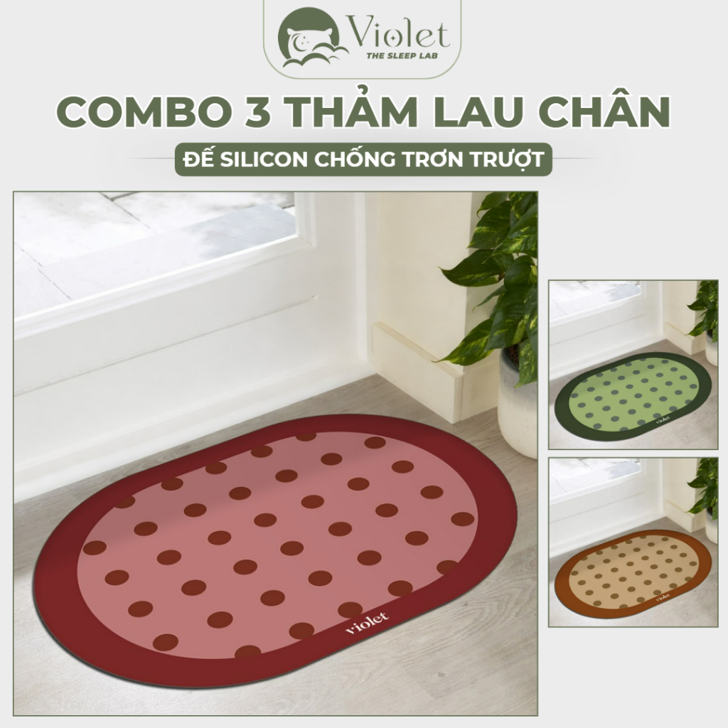 Thảm Chùi Chân Lau Chân VIOLET HOME Trang Trí Nhà Cửa, Có Đế Silicon ...