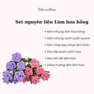 (Set Nguyên Liệu) Hoa Kẽm Nhung, Hoa Hồng Nhung Đỏ Handmade Velours – Quà Tặng Lãng Mạn Cao Cấp