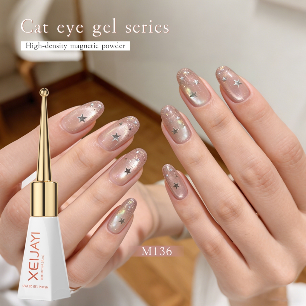 XEIJAYI 10ml - Sơn móng tay dạng gel màu hồng cầu vồng ánh nhũ mắt mèo, thích hợp cho việc tự làm nghệ thuật vẽ móng.