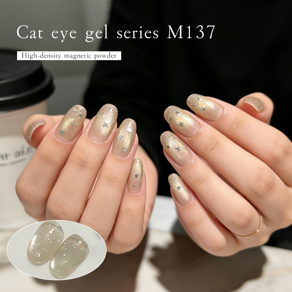 XEIJAYI 10ml - Sơn móng tay dạng gel màu vàng nhạt ánh cầu vồng mắt mèo, thích hợp cho việc tự làm nghệ thuật vẽ móng.