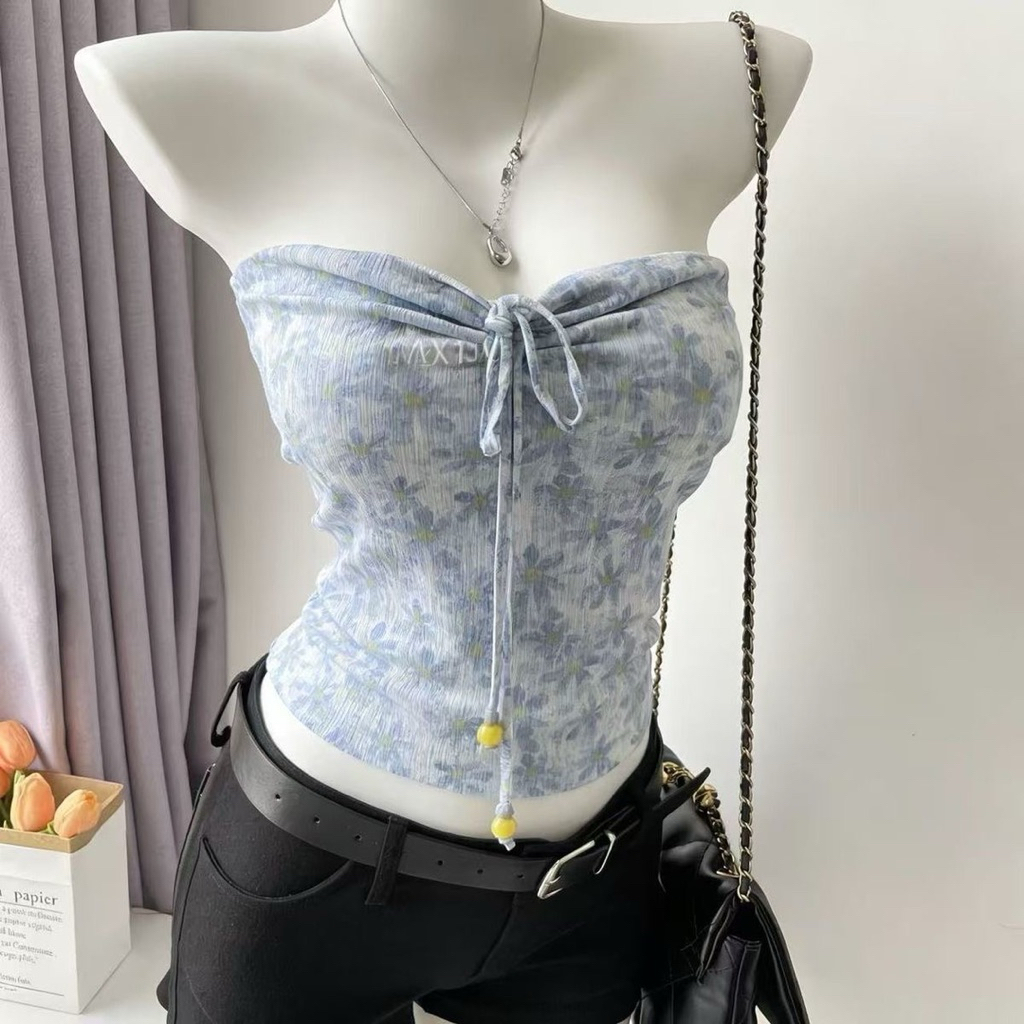 [ Order 7-15n] Set Áo Quây Nơ Kèm Chân Váy Hoa Cúc Hoạ Mi Dáng Dài❤️