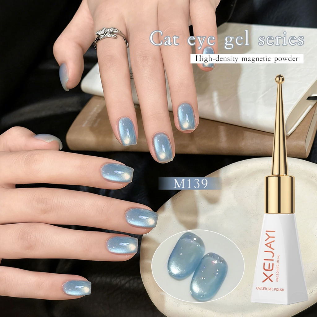 XEIJAYI 10ml - Sơn móng tay dạng gel mắt mèo màu xanh nhạt siêu bóng, hoàn hảo cho việc tự làm nghệ thuật vẽ móng.