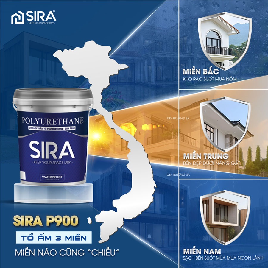 [Thùng 15 KG] Sơn Chống Thấm Vết Nứt Tường Đúng, Sàn Mái, Sân Thượng, Bể Nước SIRA P900
