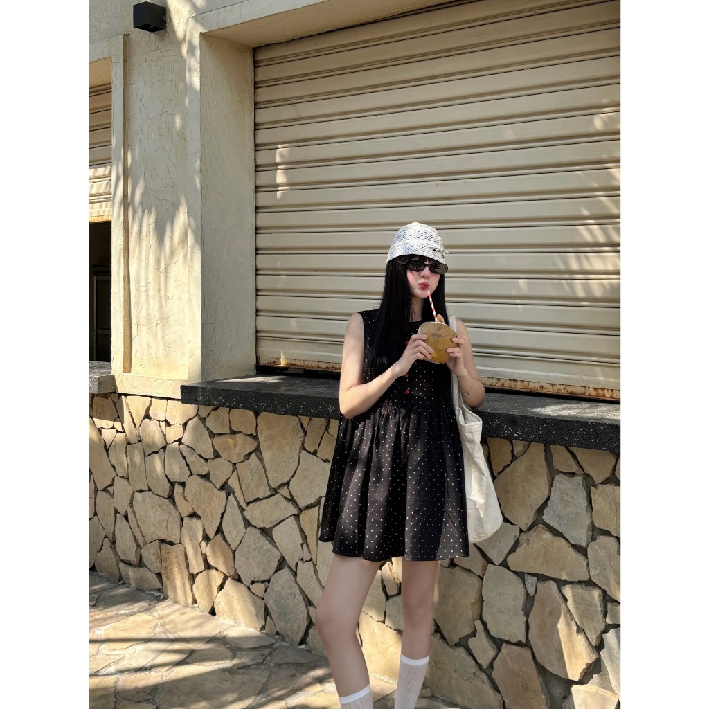 Đầm Nữ GAESUN DRESS Chấm Bi Form Babydoll Sát Nách Dễ Thương SECODEE