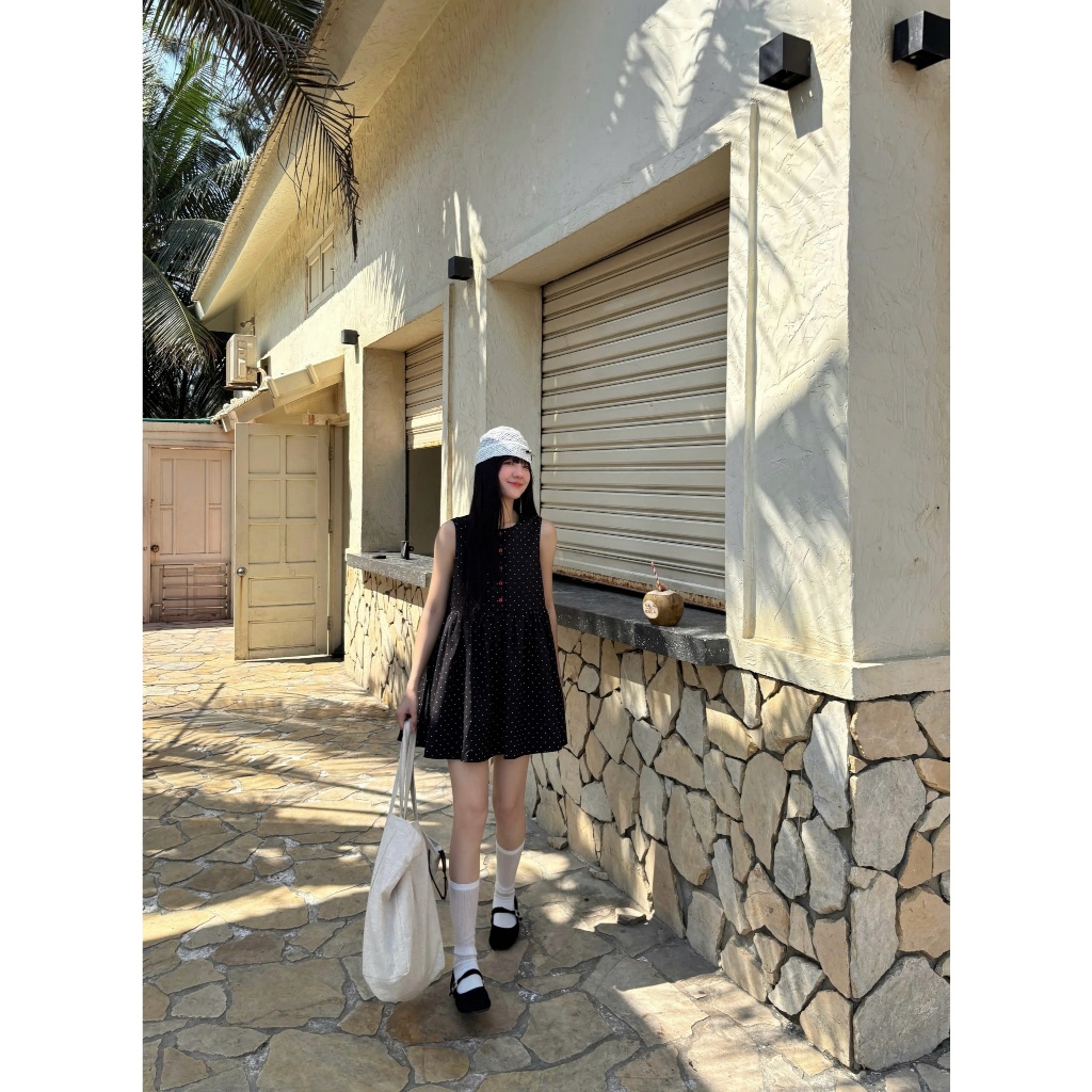Đầm Nữ GAESUN DRESS Chấm Bi Form Babydoll Sát Nách Dễ Thương SECODEE