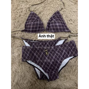 Set BiKiNi 3 Chi Tiết Kẻ Sọc Caro Màu Tím Kèm Ảnh Thật❤️